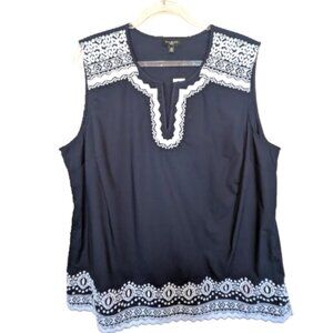 2/$35 +$9.99 Shipping NTW Talbots Sleeveless Top Blue with White Embroidery
